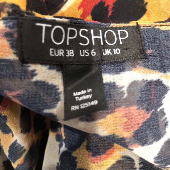 Topshop Leopard Ruffle Print Blouse, Size 6 - Picture 4 of 5